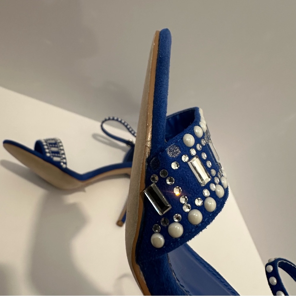 Blue Stiletto Heels with Rhinestone Embellishment - Picture 8 of 10
